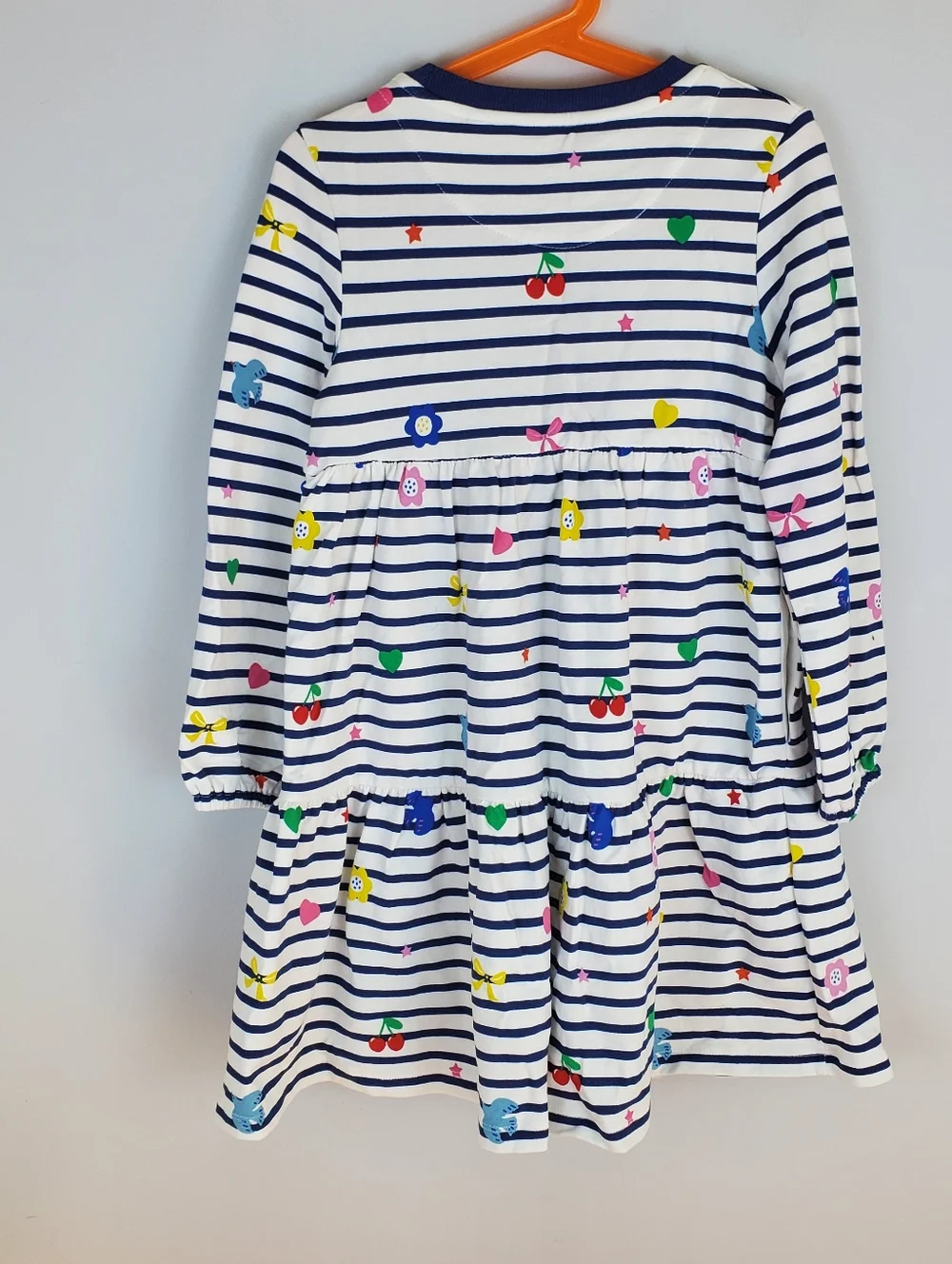 Mini Boden Tiered Sweatshirt Dress Navy/ Ivory Stripe Size 6-7Y